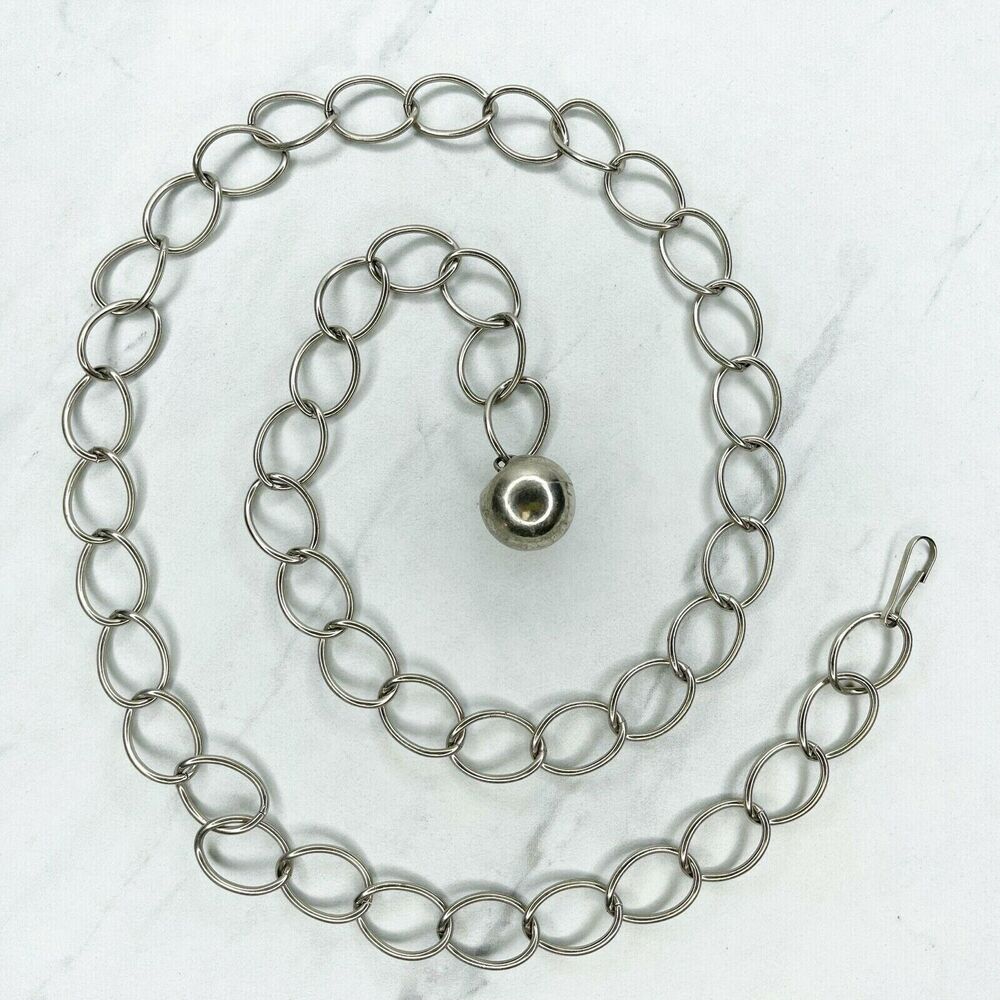 Silver Tone Simple Ball Charm Metal Chain Link Belt Extra Small/Small (XS/S) ✨